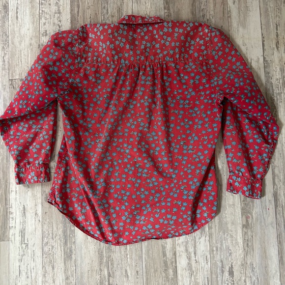 L.L. Bean Red and Blue Floral Button Down Shirt - Picture 6 of 9